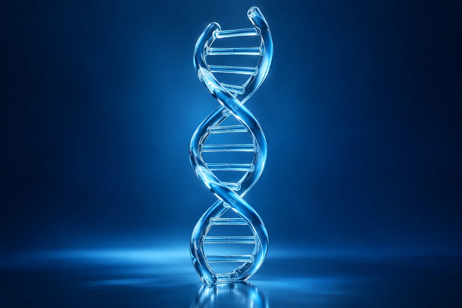 Hình ảnh minh họa bằng AI cấu trúc DNA trong không gian khoa học màu xanh