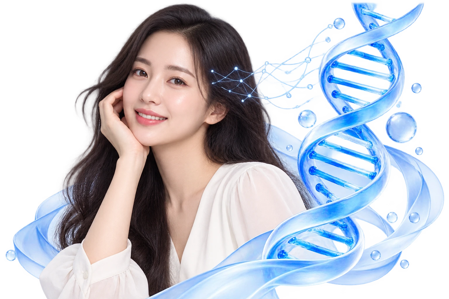 Minh họa kết nối con người, DNA và trí tuệ nhân tạo trong chăm sóc da